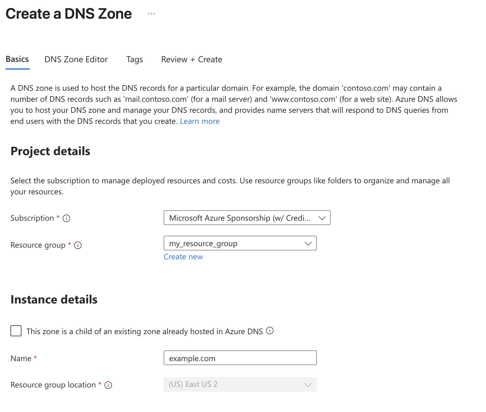 Create DNS Zone
