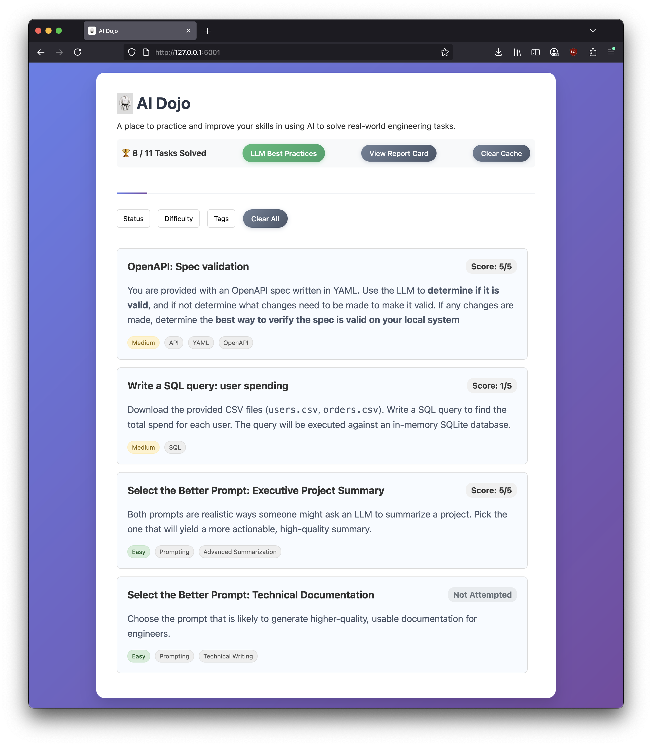 AI Dojo Task list