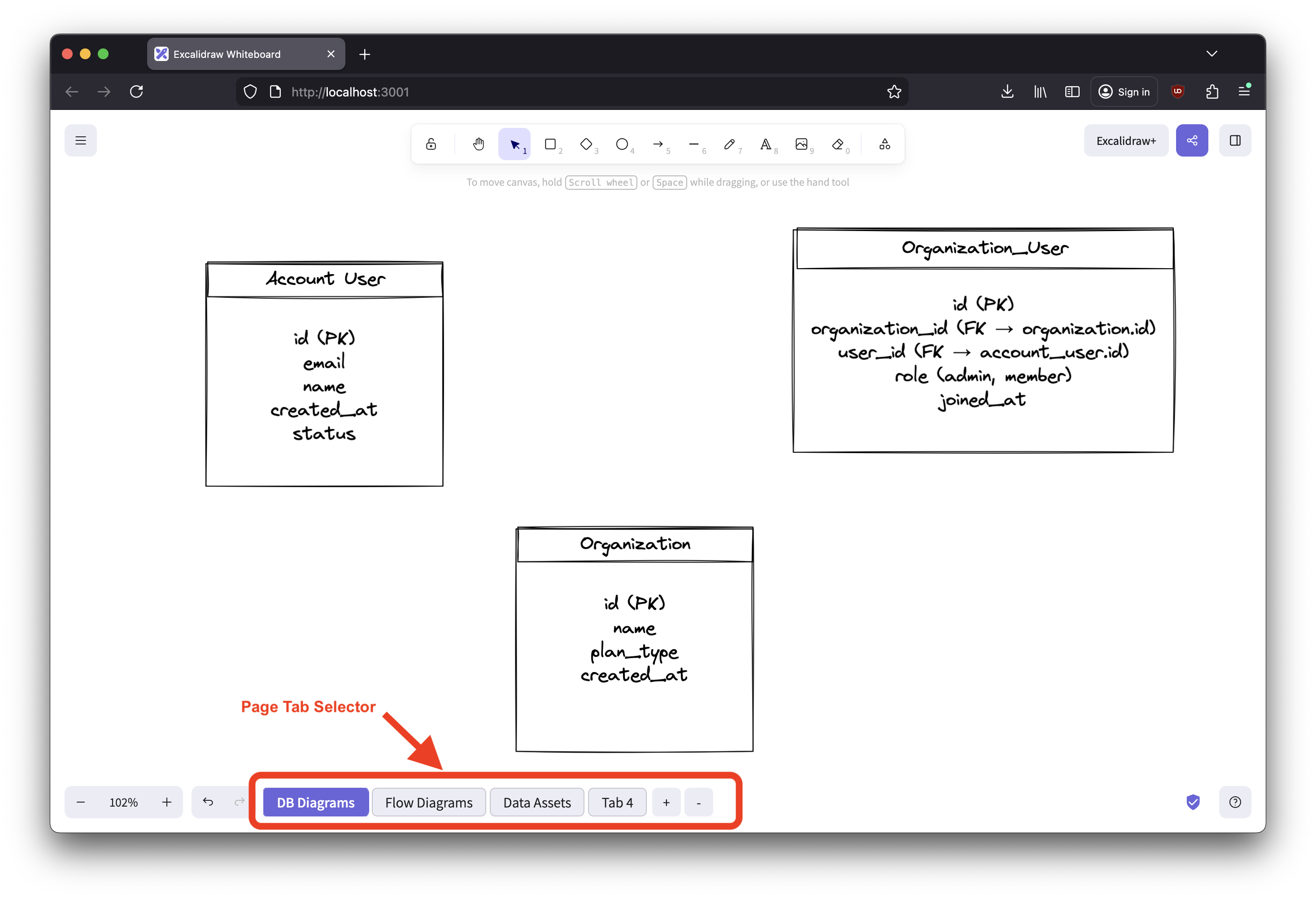Excalidraw fork with multiple diagram tabs